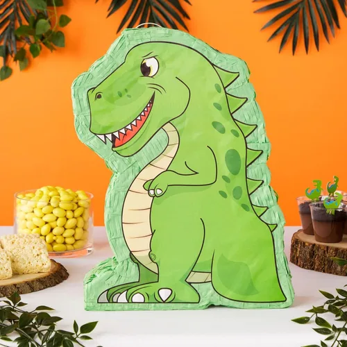 Vista 2 de Blue Panda - Piñata de pequeño T-Rex de 12 x 15.5 x 3 pulgadas; artículos para fiesta de cumpleaños con temática de dinosaurios.