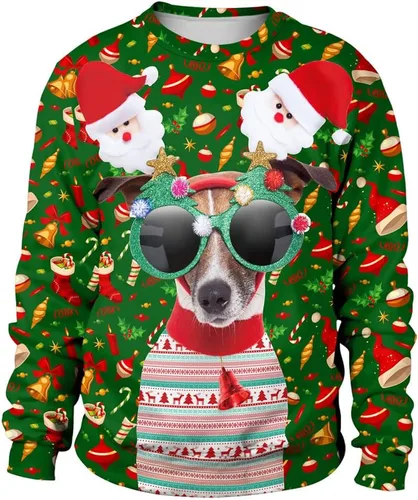 Vista 3 de Sudaderas de Navidad unisex con estampado 3D y cuello redondo, manga larga, suelta, suéter de Navidad