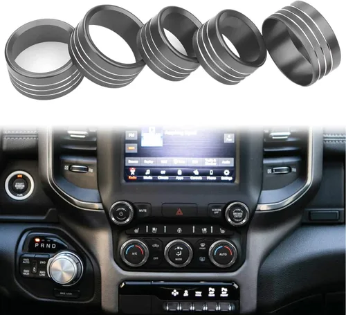 Vista 8 de Accesorios para Dodge Ram 2019 2020 2021 Cubierta de perilla de control interior AC/volumen/modo/AUTO/interruptor de navegación decoración botón