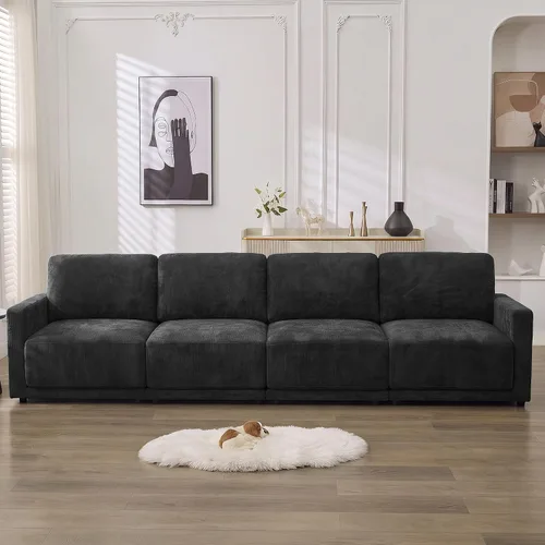 Vista 22 de Sofá modular en forma de L de 110.6 pulgadas, sofá modular de asiento profundo con otomana móvil, sofás gruesos de 4 asientos de gran