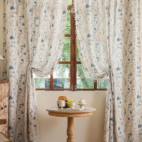 Vista 53 de Cortinas florales de granja semiopacas para sala de estar, de 63 pulgadas de largo, mezcla de lino y algodón, paneles de cortina de ventana cortos