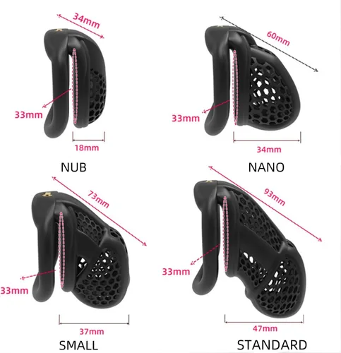 Vista 2 de Jaula protectora de panal integrada para hombre, ventilada y transpirable, color negro y rosa, 4 tamaños, USZA033 (negro, pequeño)