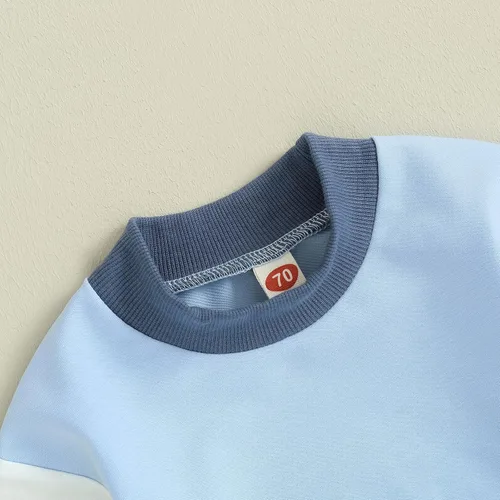 Vista 3 de Thorn Tree Conjunto de sudadera de manga larga para niños pequeños, 2 piezas, para otoño e invierno Conjunto de manga azul y blanco