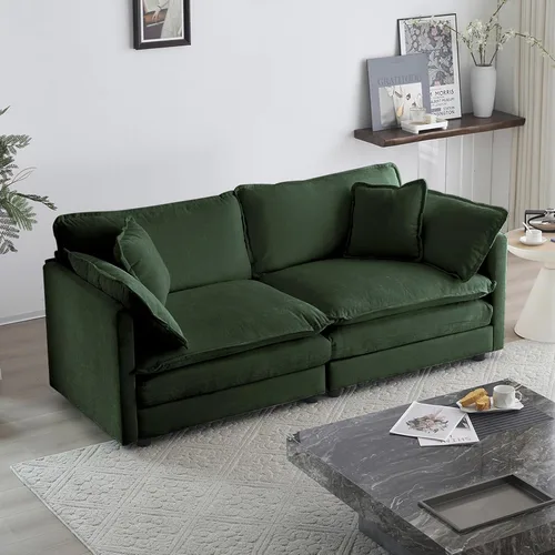 Vista 11 de KIVENJAJA Sofá biplaza de chenilla, sofá grande de 2 plazas con nube, moderno y cómodo asiento profundo con 4 almohadas para sala de estar, Beige