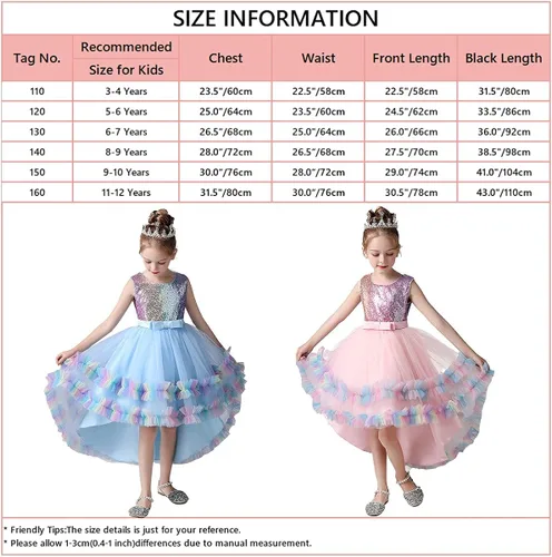 Vista 6 de HIHCBF Disfraz de unicornio para niñas Halloween Navidad lentejuelas princesa vestido de tul alto vestido de fiesta de cumpleaños con diadema