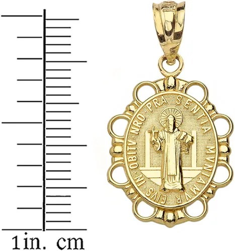 Vista 2 de Colgante ovalado Medalla de San Benito San Benito de oro amarillo de 14 k