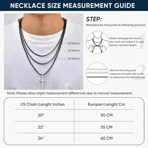 Vista 5 de MEALGUET Collar de cruz minimalista para hombres y mujeres: collares con colgante de cruz de plata lisa de acero inoxidable con cuerda de cera