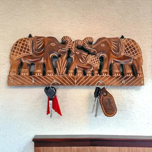 Vista 8 de Llavero de madera – Organizador decorativo para llaves de elefante montado en la pared con 6 ganchos – Estante para llaves para cocina, Ofiice