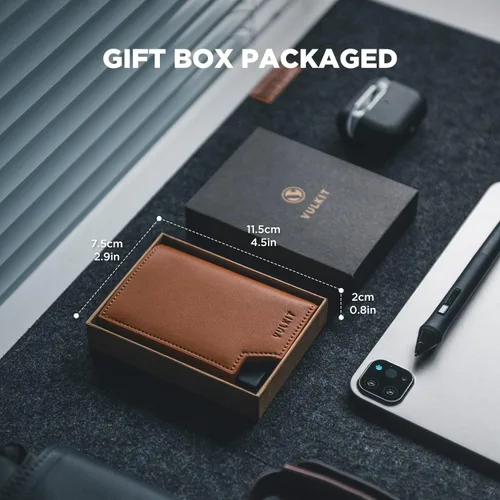 Vista 7 de VULKIT Cartera minimalista para hombre, con bloqueo RFID, cierre magnético, cartera de cuero con ventana de identificación, para dinero en efectivo