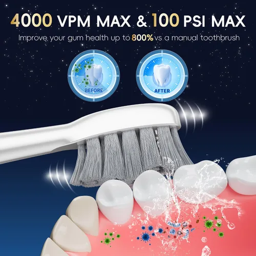 Vista 3 de Cepillo de dientes eléctrico con hilo dental de agua, avanzado 2.0 cepillo de dientes combinado en uno con 5 modos de cepillo y 3 velocidades