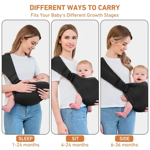 Vista 2 de Portabebés para recién nacidos a niños pequeños, portabebés de malla, ligero y transpirable, portabebés de verano, portabebés, talla única (negro)