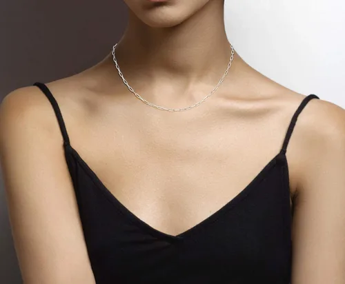 Vista 3 de Miabella Collar de cadena de eslabones de clip de plata de ley 925 maciza italiana de 0.098 in para mujeres y hombres, fabricado en Italia