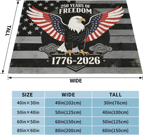 Vista 2 de 250 Anniversary USA Flag Flannel Fleece Throw Blankets, Patriotic Eagle Super Warm Soft Sofa Blanket All Season (40"x30")