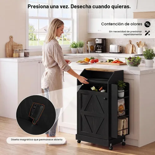 Vista 3 de YESHOMY Gabinete de basura de cocina de 13 galones con puerta de empuje Negro