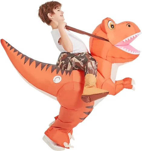 Vista 5 de GOOSH Disfraz inflable de dinosaurio para niños que montan en T Rex Air Blow Up Funny Fancy Dress Halloween Party Cosplay disfraz