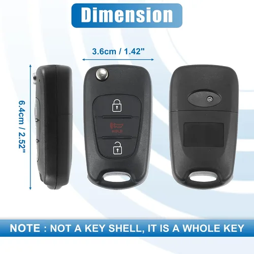 Vista 5 de X AUTOHAUX 3 botones Flip Car entrada sin llave control remoto reemplazo llavero proximidad Smart Fob NYOSEKSAM11ATX para Kia Sportage 2012-2013