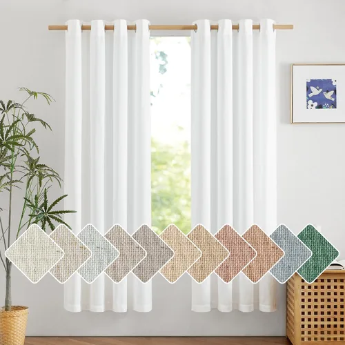 Vista 173 de NICETOWN - Cortinas de lino angora para ventana de cocina sobre el fregadero, con ojales, lino grueso angora, tratamientos cortos para ventanas