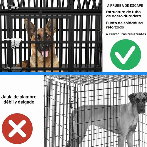 Vista 6 de Jaula resistente para perros de 58 pulgadas, jaula para mascotas duradera con techo, 2 puertas, bandejas extraíbles, ruedas con cerradura a prueba