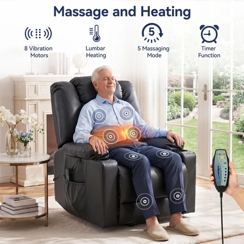Vista 4 de Silla reclinable Power Lift para personas mayores con puertos USB y tipo C Negro