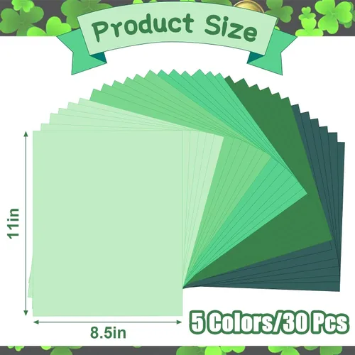 Vista 2 de JULBEAR 30 hojas de cartulina de colores del día de San Patricio 5 colores 180 g/m² 8.5x11 pulgadas, cartulina verde surtida para tarjetas DIY