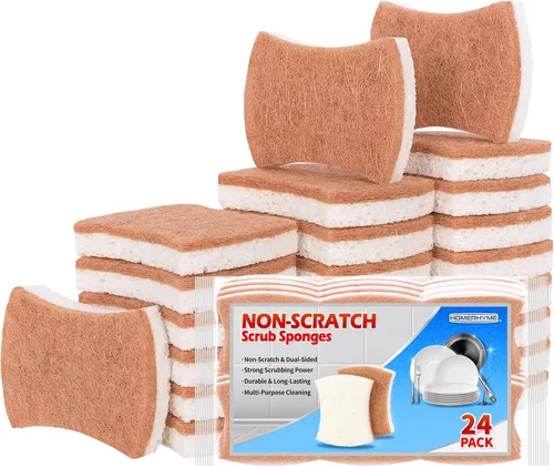 Vista 11 de Esponja natural para platos, paquete de 48, esponja exfoliante antiarañazos, esponja ecológica multiusos de fibra de sisal de cocina, esponja