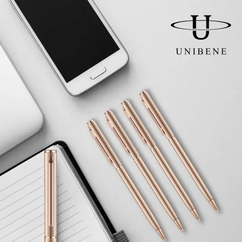Vista 5 de Unibene Bolígrafos retráctiles metálicos delgados – Oro rosa, bonito regalo para uniforme de oficina, estudiantes, profesores, bodas, Navidad, punta