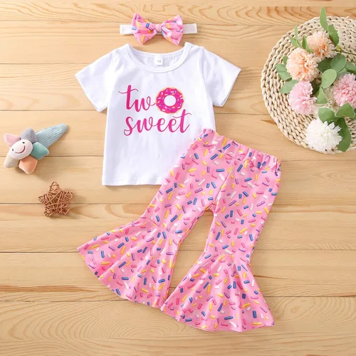 Vista 7 de Conjunto de ropa de cumpleaños para bebé niña pequeña, camiseta de manga larga, pantalones de campana, diadema