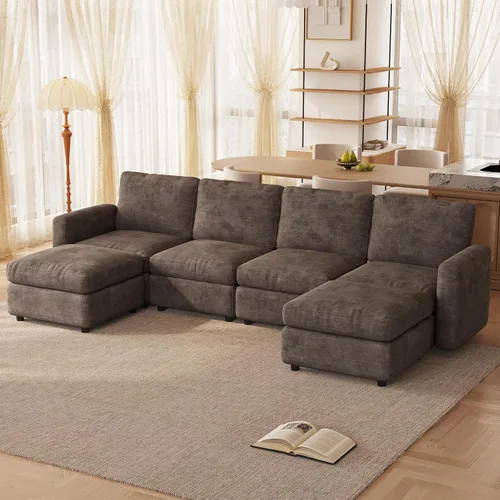 Vista 24 de Guyii Sofá Seccional de Terciopelo, Sofá Loveseat Moderno de Gran Tamaño con 2 Almohadas, Sofá Convertible de 81.88 pulgadas de Largo con Cojines