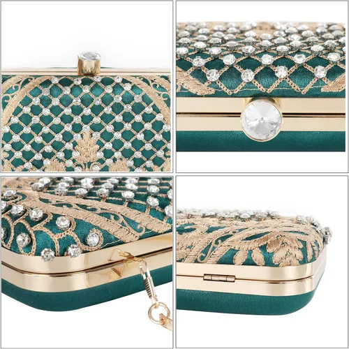 Vista 2 de DA BODAN - Bolso de noche para mujer, estilo vintage, con cuentas y lentejuelas y perlas, bolso de hombro para boda, novia, fiesta de graduación