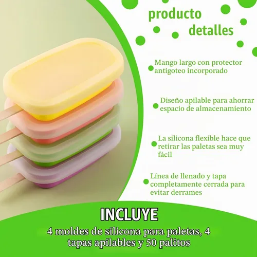 Vista 4 de WMKGG - Moldes apilables de silicona para paletas con tapas, 4 moldes para helados