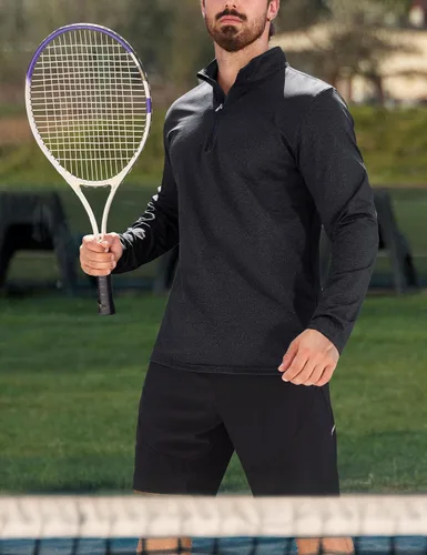 Vista 95 de MAGCOMSEN Sudadera de golf de manga larga con forro polar para hombre, con cremallera de 1/4, térmica, para correr