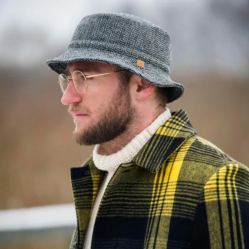 Vista 4 de Sterkowski Glen Sombrero de viaje Sombrero de pescador de tweed Harris para hombres y mujeres Sombrero de pesca cálido y elegante