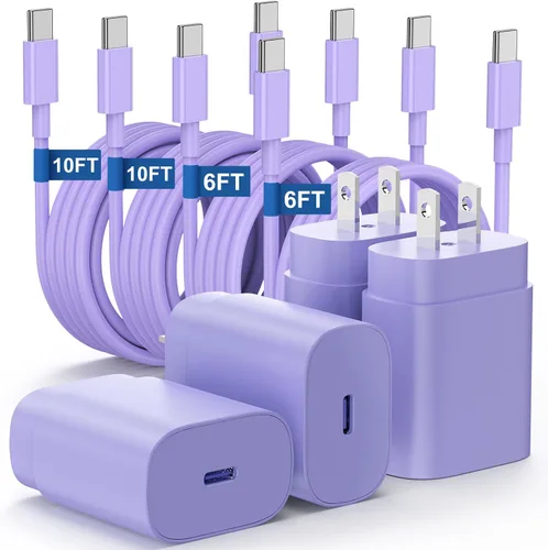 Vista 21 de Paquete de 2 cargadores USB C de 25W para Samsung Galaxy S24 Ultra, bloque de carga rápida súper silenciosa tipo C con cable C a C de 3 pies