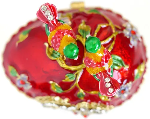 Vista 6 de Estilo vintage pintado a mano amor pájaro Faberge huevo Rhinestone Jewerly baratija caja, Esmalte