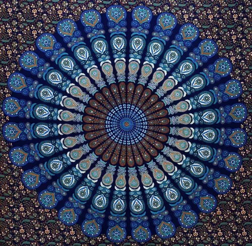 Vista 28 de Tapiz hippie indio bohemio psicodélico dorado azul pavo real mandala colgante en la pared (negro blanco, Queen (84 x 90 pulgadas) (84.6 x 90.6 in)