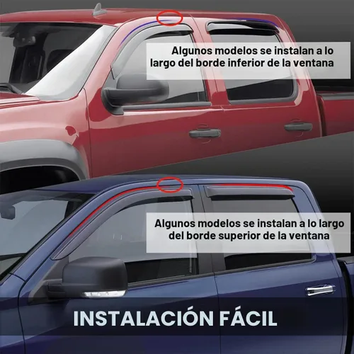 Vista 3 de 94751 Deflector de viento para ventana lateral, 4 piezas de montaje exterior, bonito juego de protectores de lluvia, parasol de ventana color humo