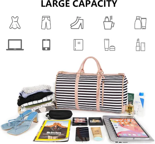 Vista 3 de Bolsa de mano para ropa, bolsa de lona grande de piel sintética para mujer, B-Rayas Blancas Negras, Bolso
