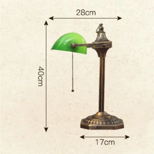 Vista 2 de Vintage Green Glass Shade Table Lamp Industrial Gold Iron Body Light Fixture with Pull Chain Desk