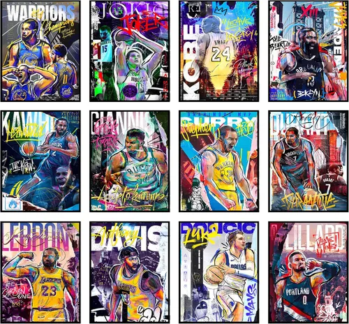 Vista 11 de Bigwig Prints Pósteres de baloncesto para dormitorio de niños, decoración de sala de baloncesto, carteles de la NBA, Steph Curry, arte de pared