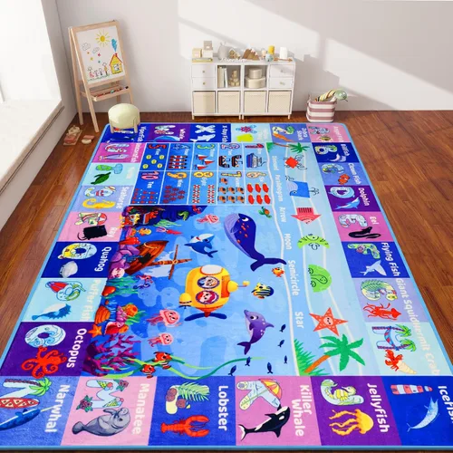 Vista 17 de ABC Alfombra para Niños para Sala de Juegos 59"×39.4" Tapete de Juego para Bebé Alfombra del Alfabeto Alfombra de Animales Números Formas Alfombra