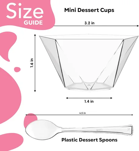 Vista 2 de Exquisite Mini tazas de postre con cucharas, 200 unidades, 4 onzas, taza de pudín de plástico transparente con cucharas de degustación, 100