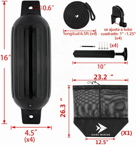 Vista 2 de ISURE MARINE Paquete de 4 fundas para parachoques de barcos (negro, varios tamaños)
