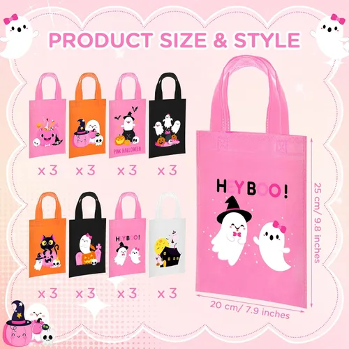 Vista 2 de Toulite 24 bolsas no tejidas de Halloween con asa a granel, bolsas reutilizables de regalo de vacaciones, fantasma, calabaza, araña, golosinas
