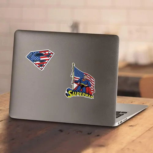 Vista 5 de Popfunk Superman Vintage Patriotic American Flag S Shield T-Shirt & Stickers