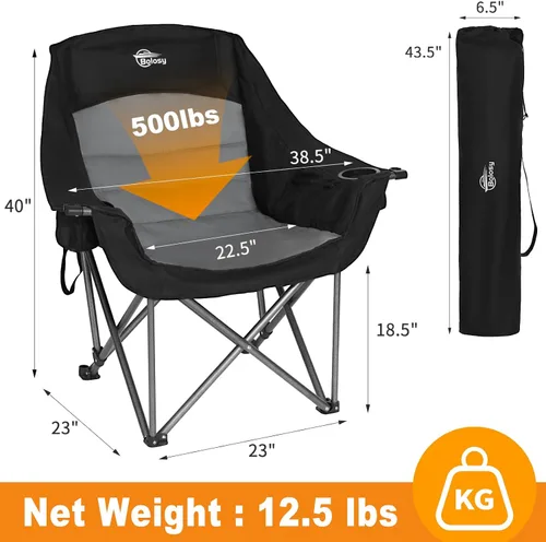 Vista 3 de Bolosy Paquete de 2 Sillas de Camping de Gran Tamaño para Adultos de Servicio Pesado Sillas Plegables para Exteriores Acolchadas Sillas de Césped