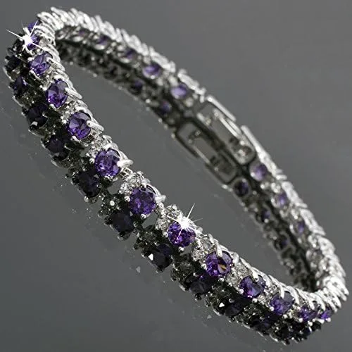 Vista 4 de RIZILIA Pulsera redonda de tenis chapada en oro blanco con circonita cúbica multicolor, 7 pulgadas, multi