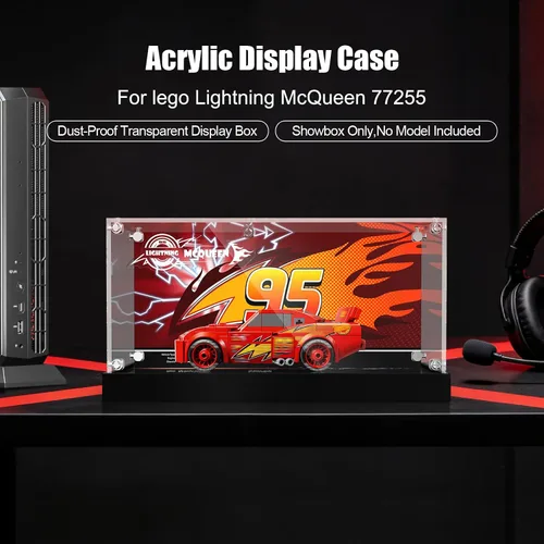 Vista 3 de Vitrina acrílica con luces LED, compatible con Lego 77255 Speed Champions Lightning McQueen Toy (solo funda, modelo no incluido)