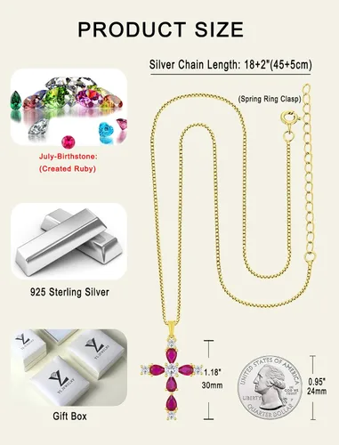 Vista 93 de YL Collar de cruz de plata de ley 925 con colgante de piedra natal religiosa para mujer