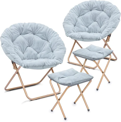 Vista 18 de Cómoda silla con platillo, silla de sala de estar, silla plegable acolchada suave de piel sintética, cómoda silla cuadrada de luna para sala