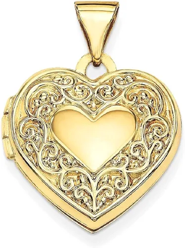 Vista 10 de 14k Yellow Gold Scroll Heart Photo Pendant Charm Locket Chain Necklace That Holds Pictures Fine Jewelry For Women Gifts For Her
